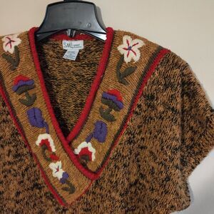 Vintage SML Sport Linen Blend Sweater Womens Size M ( Multicolor Flowers ) Brown